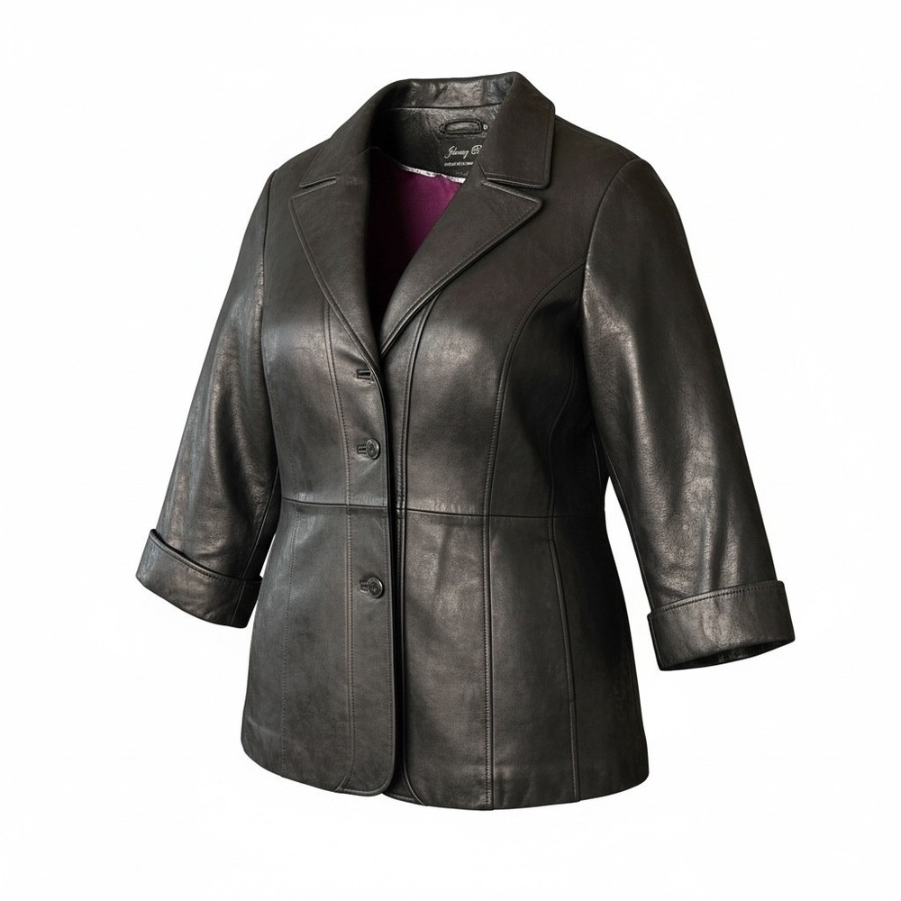 Johnny Blue Genuine Leather Very Soft Women's Black Blazer Jacket Tailored Fit M